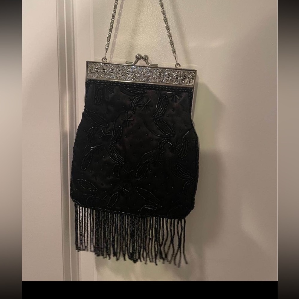Vintage Black Beaded Clutch with Chain